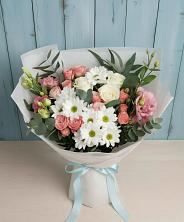 Букет цветов из:  Розы, Лизиантусы и Хризантемы в Вахруши