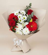 Букет цветов из:  Розы, Хризантемы, Герберы и Лилии в Вахруши