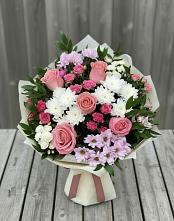 Букет цветов из:  Альстромерии, Гвоздики, Розы и Хризантемы в Вахруши