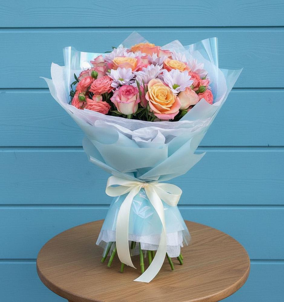 Букет цветов из: Хризантемы и Розы в Вахруши